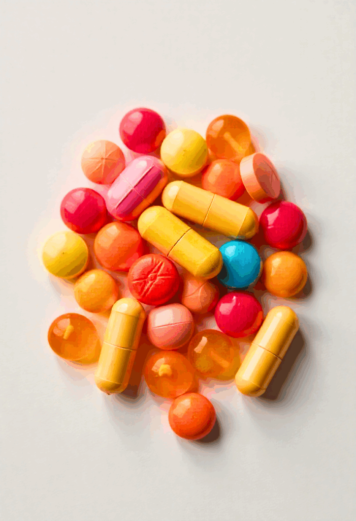 Een paar gekleurde vitamine pillen van Nutribites