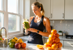 Vrouw die wil beginnen met afvallen doormiddel van het nemen van shakes