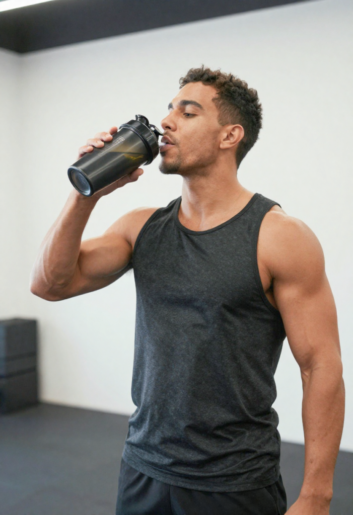 Atleet test nieuwe supplementen voor betere spieren.