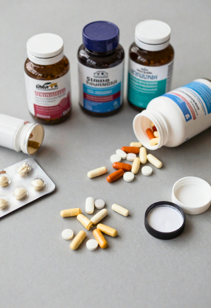 verschillende afslank supplementen en dieetpillen op tafel