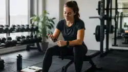 Persoon bereidt zich voor op krachttraining in de sportschool om af te vallen en spiermassa te behouden.