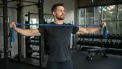 Sporter doet een barbell squat terwijl een trainer de techniek controleert om blessures te voorkomen.