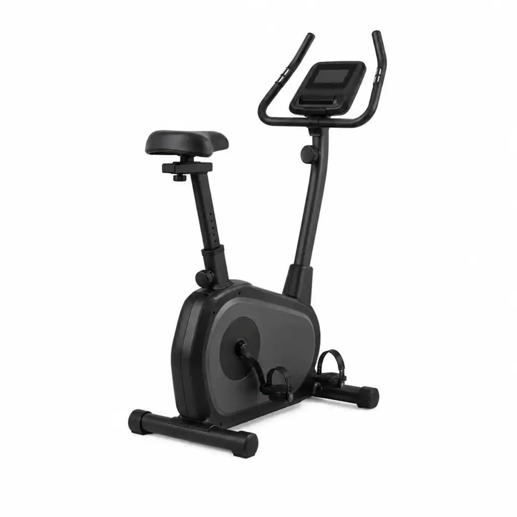 Zwarte hometrainer voor cardiotraining thuis.